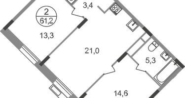 2-к. квартира, 61&nbsp;м²