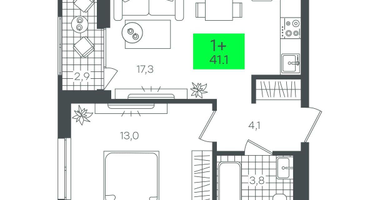 1-к. квартира, 41 м²