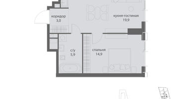 1-к. квартира, 43 м²