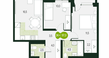 3-к. квартира, 57&nbsp;м²