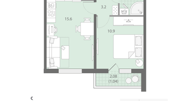 1-к. квартира, 35&nbsp;м²