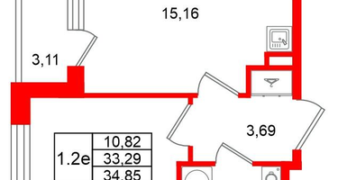 1-к. квартира, 33&nbsp;м²