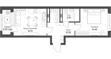 1-к. квартира, 46&nbsp;м²