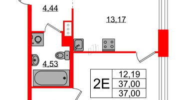 1-к. квартира, 37&nbsp;м²