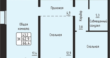 3-к. квартира, 66&nbsp;м²