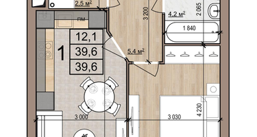 1-к. квартира, 39&nbsp;м²