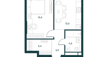 1-к. квартира, 40&nbsp;м²