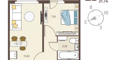 1-к. квартира, 31&nbsp;м²