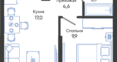1-к. квартира, 36&nbsp;м²