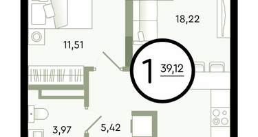 1-к. квартира, 39&nbsp;м²