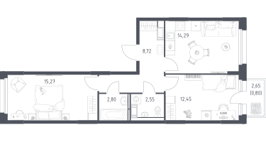 2-к. квартира, 56&nbsp;м²