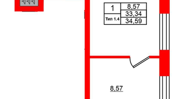 1-к. квартира, 33&nbsp;м²
