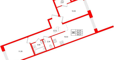 2-к. квартира, 54&nbsp;м²