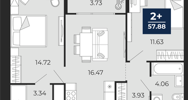 2-к. квартира, 57&nbsp;м²