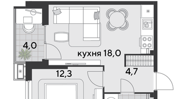 1-к. квартира, 42&nbsp;м²