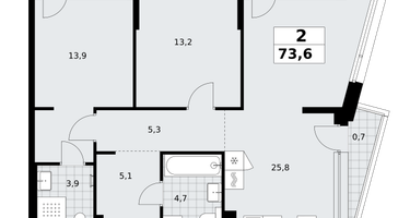 2-к. квартира, 73&nbsp;м²