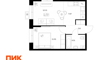 1-к. квартира, 39 м²