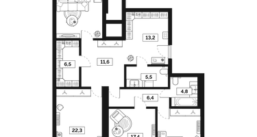 3-к. квартира, 124&nbsp;м²