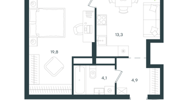 1-к. квартира, 42 м²