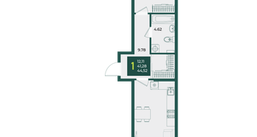 1-к. квартира, 44&nbsp;м²