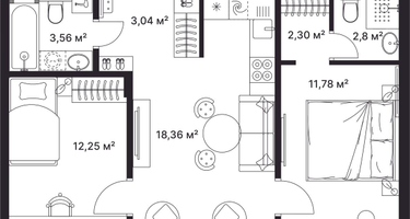 2-к. квартира, 54 м²