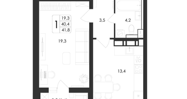 1-к. квартира, 41&nbsp;м²