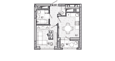1-к. квартира, 28&nbsp;м²