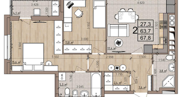 2-к. квартира, 67&nbsp;м²
