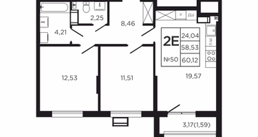 2-к. квартира, 62&nbsp;м²