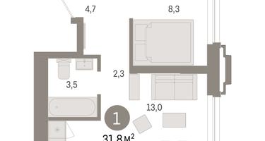 1-к. квартира, 31&nbsp;м²
