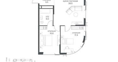 2-к. квартира, 87&nbsp;м²