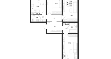 3-к. квартира, 90&nbsp;м²