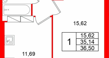 1-к. квартира, 36 м²