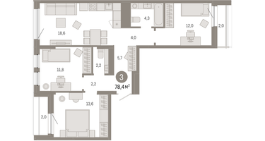 3-к. квартира, 78&nbsp;м²