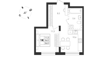 3-к. квартира, 55 м²