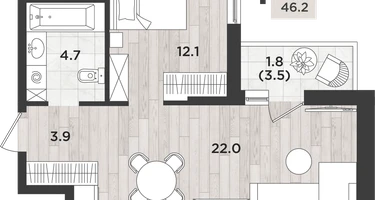 1-к. квартира, 44&nbsp;м²