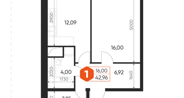 1-к. квартира, 42&nbsp;м²