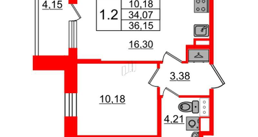 1-к. квартира, 34 м²