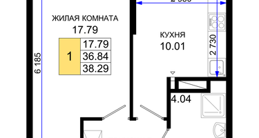 1-к. квартира, 38 м²