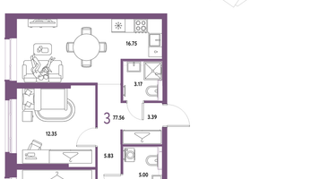 3-к. квартира, 77&nbsp;м²