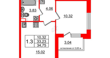 1-к. квартира, 33&nbsp;м²