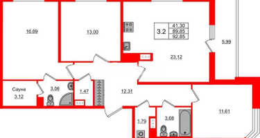 3-к. квартира, 89&nbsp;м²