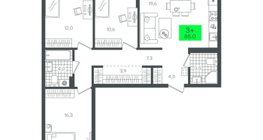 3-к. квартира, 85&nbsp;м²