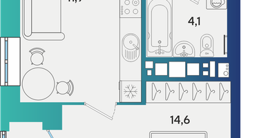 2-к. квартира, 41 м²