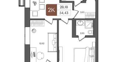 2-к. квартира, 54 м²