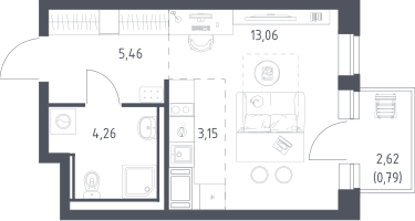Студия, 26&nbsp;м²