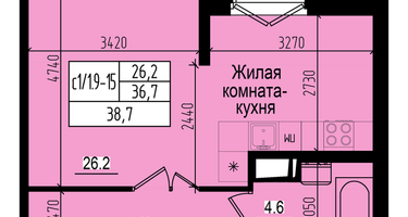 Студия, 38&nbsp;м²