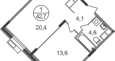 1-к. квартира, 42 м²