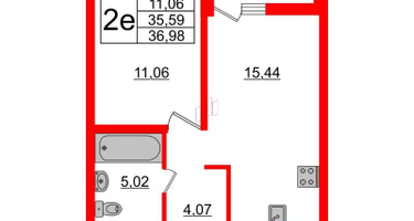1-к. квартира, 36&nbsp;м²