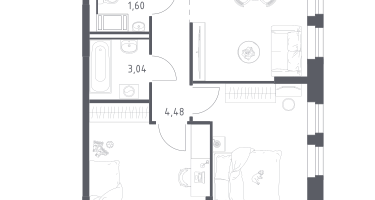 2-к. квартира, 55&nbsp;м²